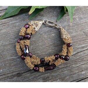 Vintage 22K Gold Vermeil Garnet Bracelet, Gold Over Sterling Gemstone Bracelet